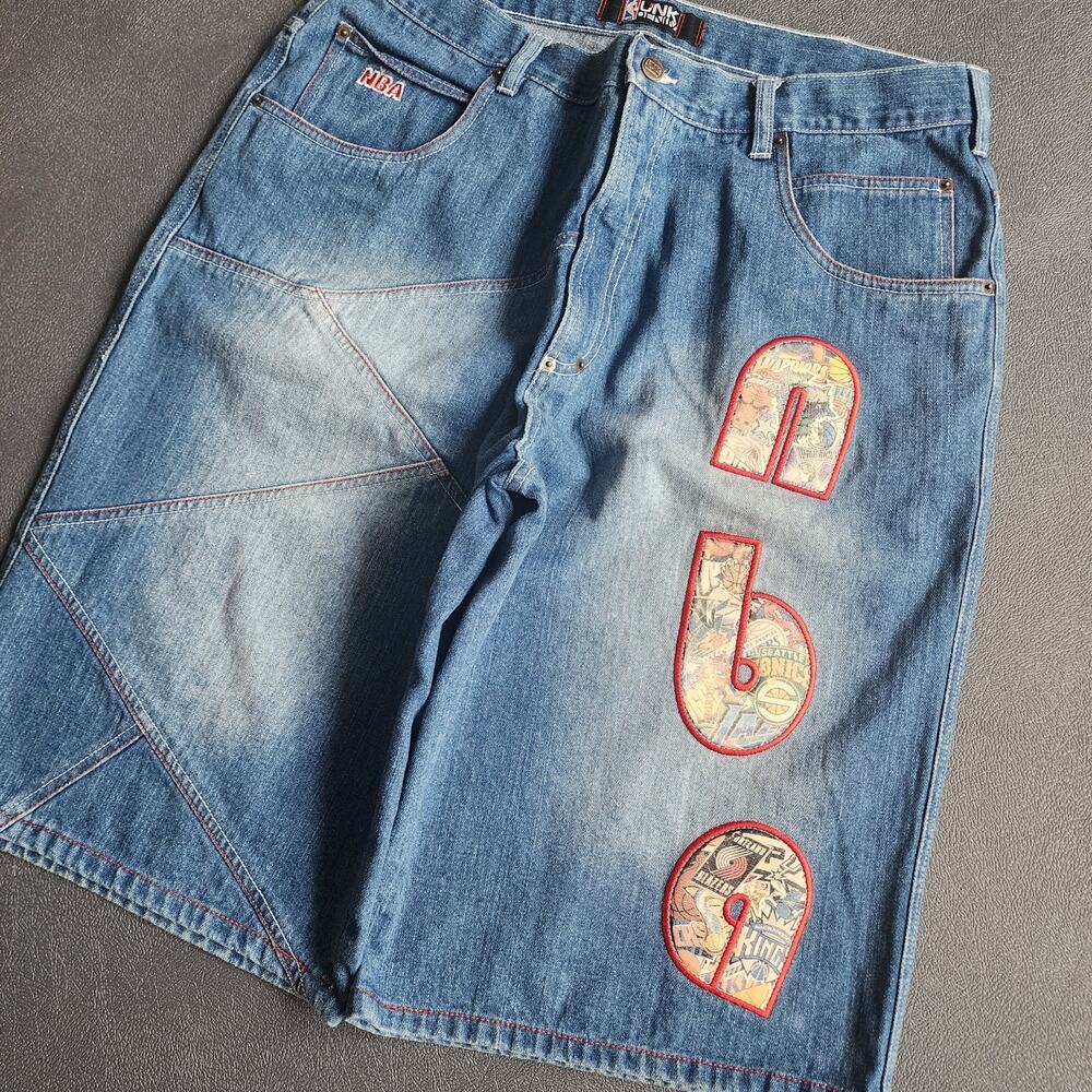 Vintage Baggy NBA UNK AOP Denim Jean Shorts 38